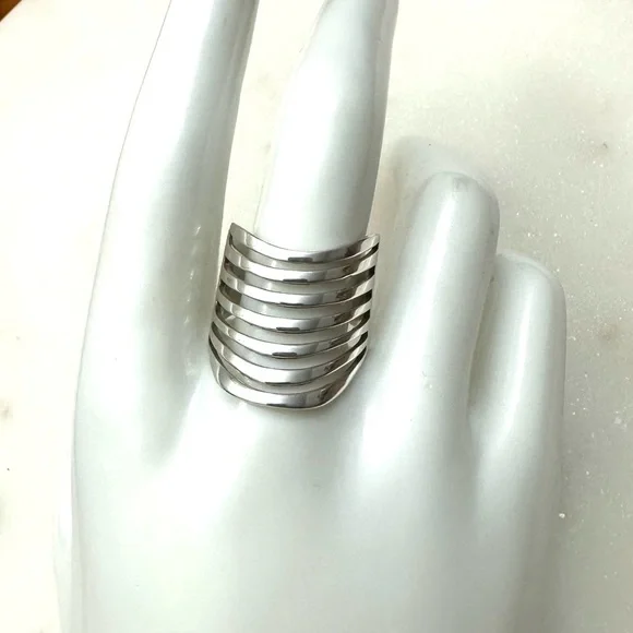 Boho Magic Curved Multi Layer Sterling Silver Full Finger Statement Ring - Picture 4 of 16